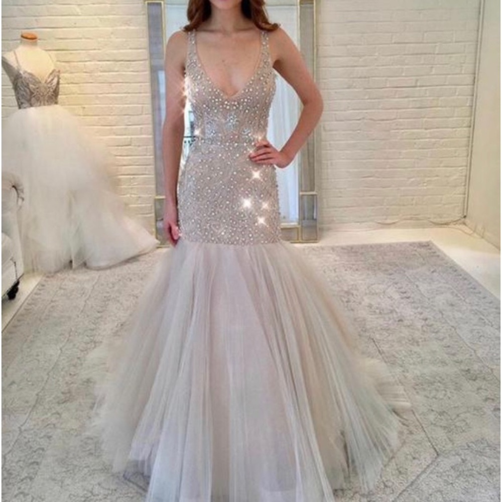 Lazaro Champagne Tulle and Nude Sample Bridal Gown